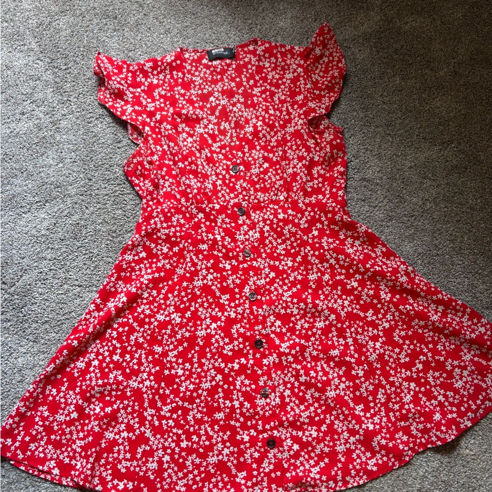 Red Floral Button-Up Dress
